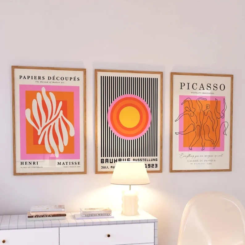 Interior Design Living Room - 3 piezas de arte moderno naranja
