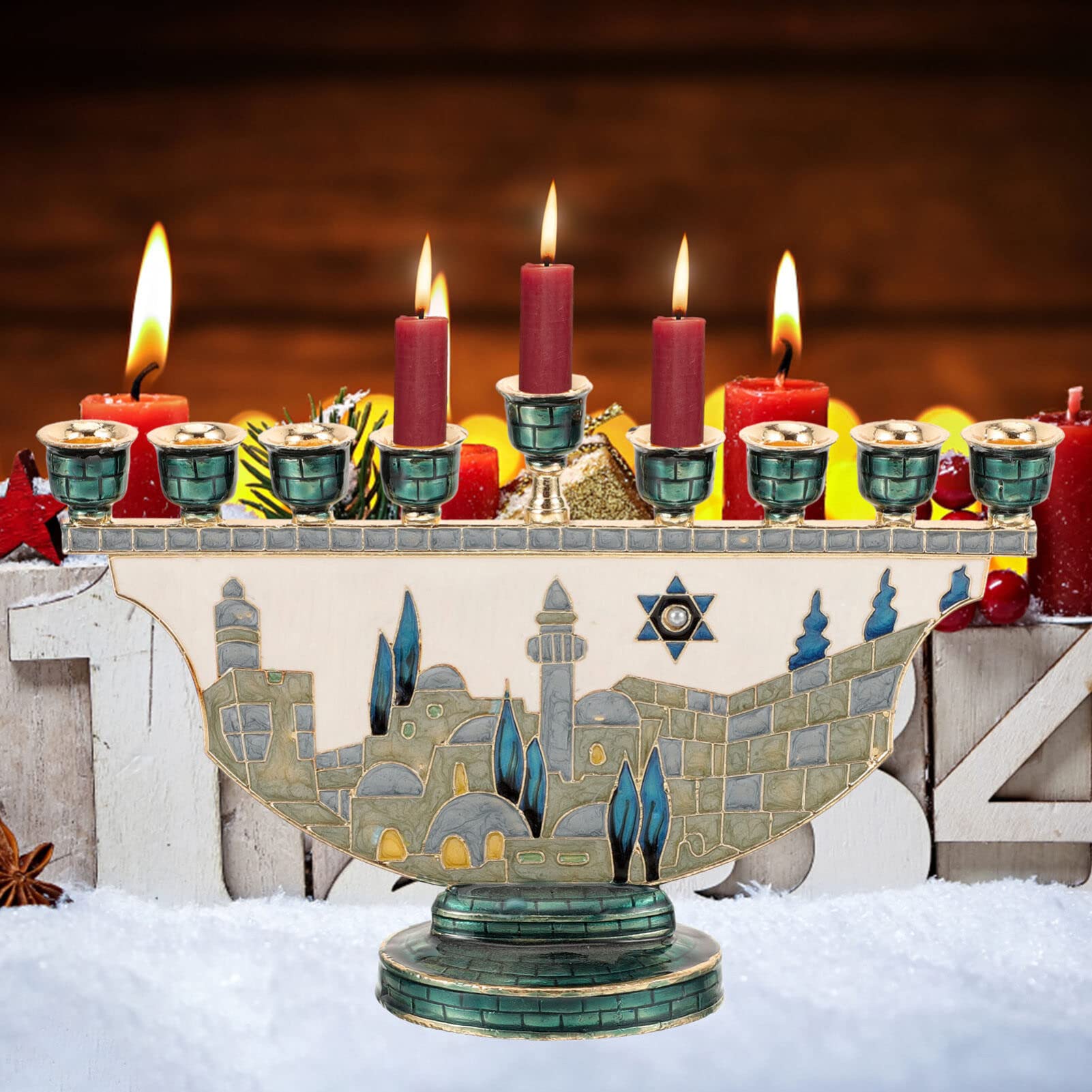 Candle Holder Decor - Candelabro Menorah de Jerusalén para Hanukkah,