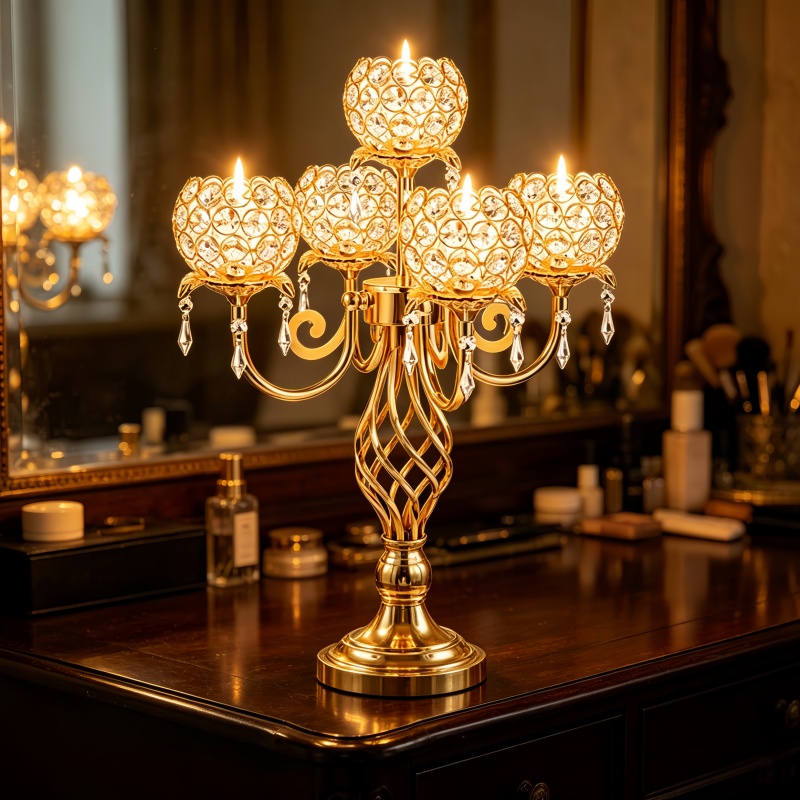 Candelabro de Cristal Dorado y - Candle Holder Decor reseña y precio