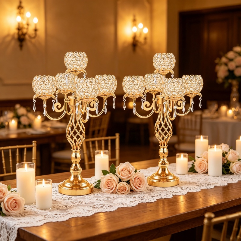 Candelabro de Cristal Dorado y - Candle Holder Decor reseña y precio