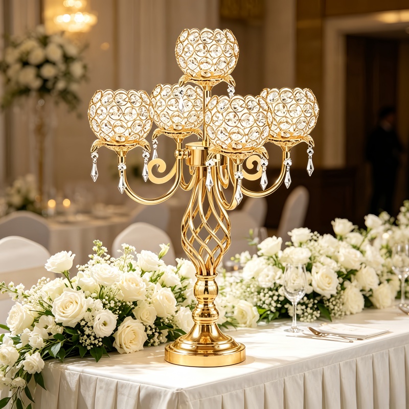 Candelabro de Cristal Dorado y - Candle Holder Decor reseña y precio